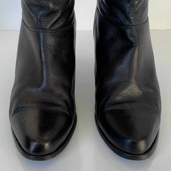 Vintage Custom-made black leather w/red cuffs below the knee high heeled boots - Picture 8 of 9